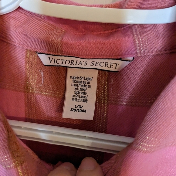 Victoria's secret pink plaid flannel cotton blend pajama top shirt size large @k - Picture 6 of 10